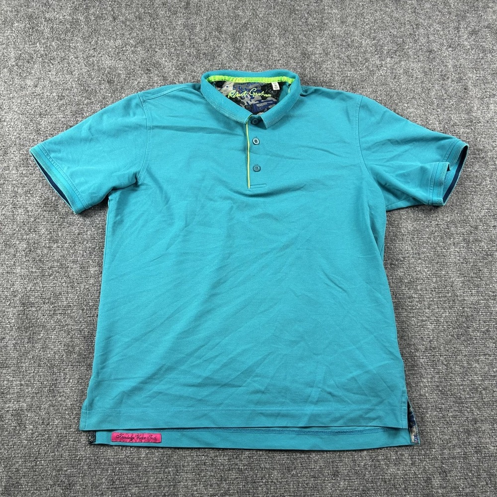 Robert Graham Teal Short Sleeve Polo with Lime Trim